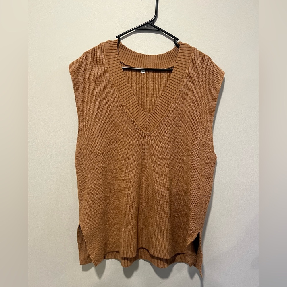 Oversized Knit Sweater Vest XL Brown V Neck Chunky Knit Sleeveless Sweater